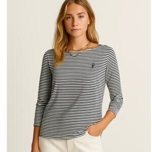 Ralph Lauren Blue Label Striped Boatneck Tee Classic French Girl Style Large
